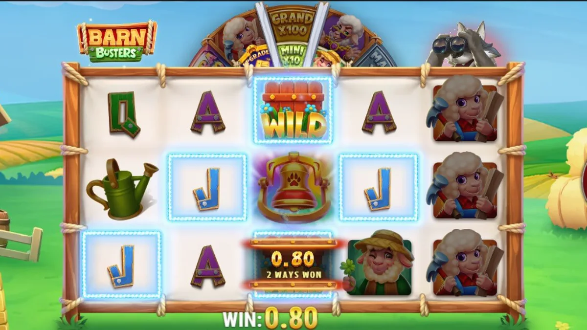 Tampilan antarmuka slot Barn Busters di perangkat mobile